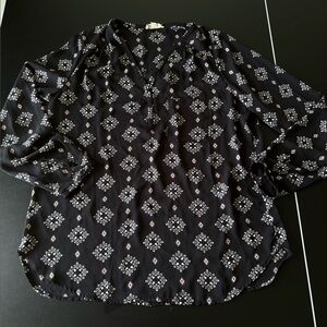 Pleione Black Printed Blouse Size M